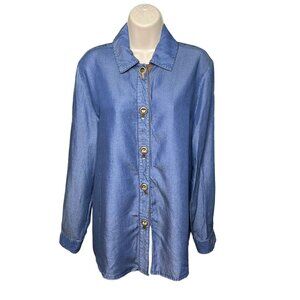 Soft Surroundings Lightweight Denim Button Up Blouse Shirt Size PM u